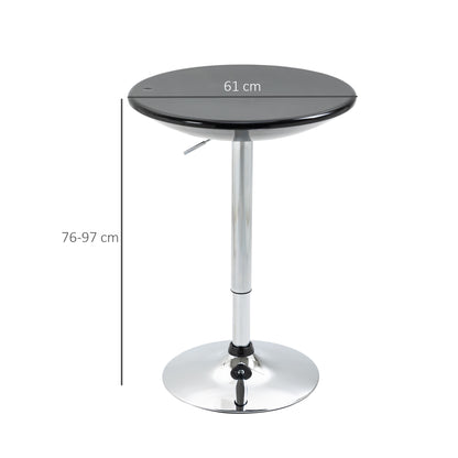 Round Bar Table with Swivel Top, Gas Lift Adjustable Height, Steel Base, Φ61x76-97cm, Black