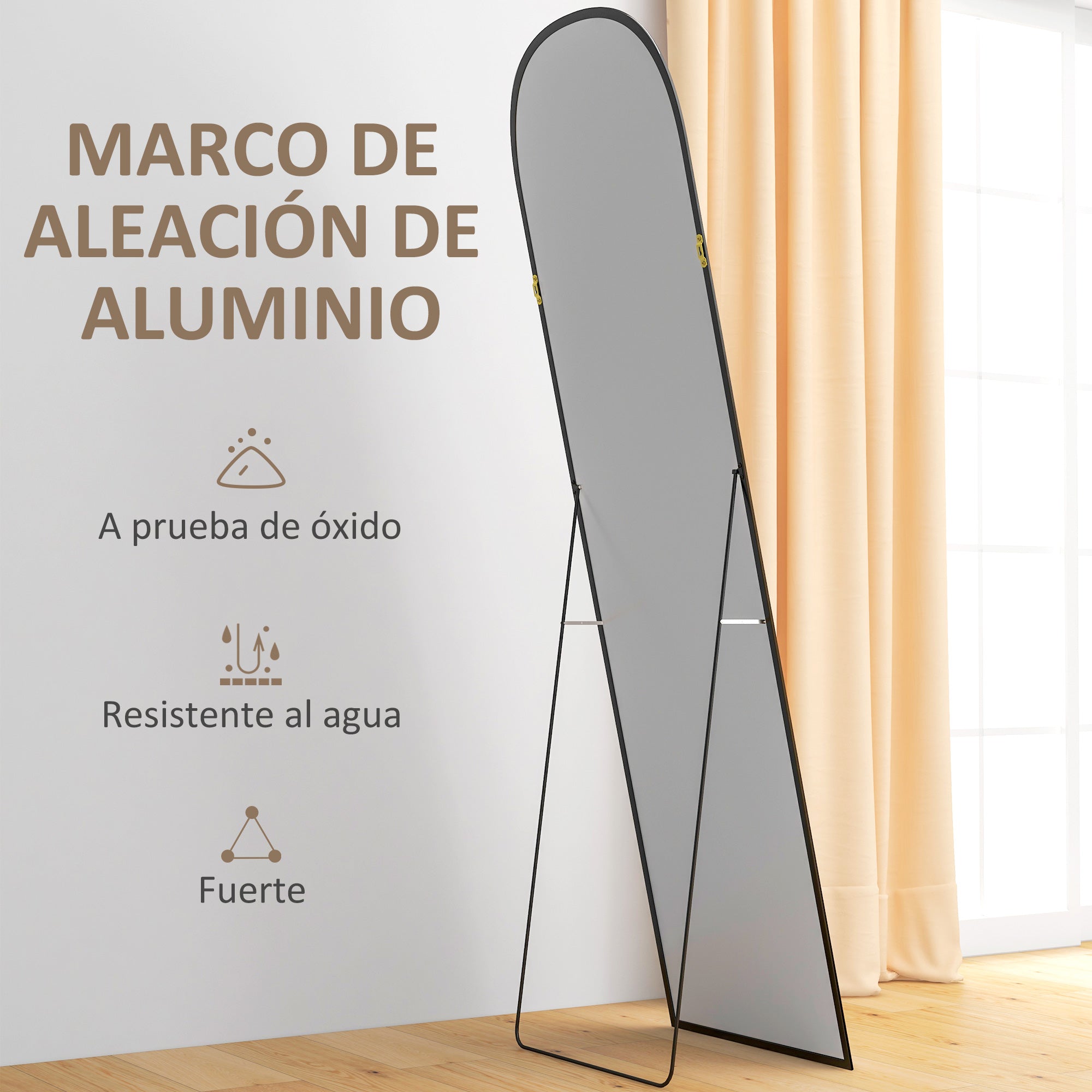 Full Length Mirror 50x170 cm Standing or Wall Mirror with Aluminum Alloy Frame and Stand for Living Room Bedroom Bathroom Black