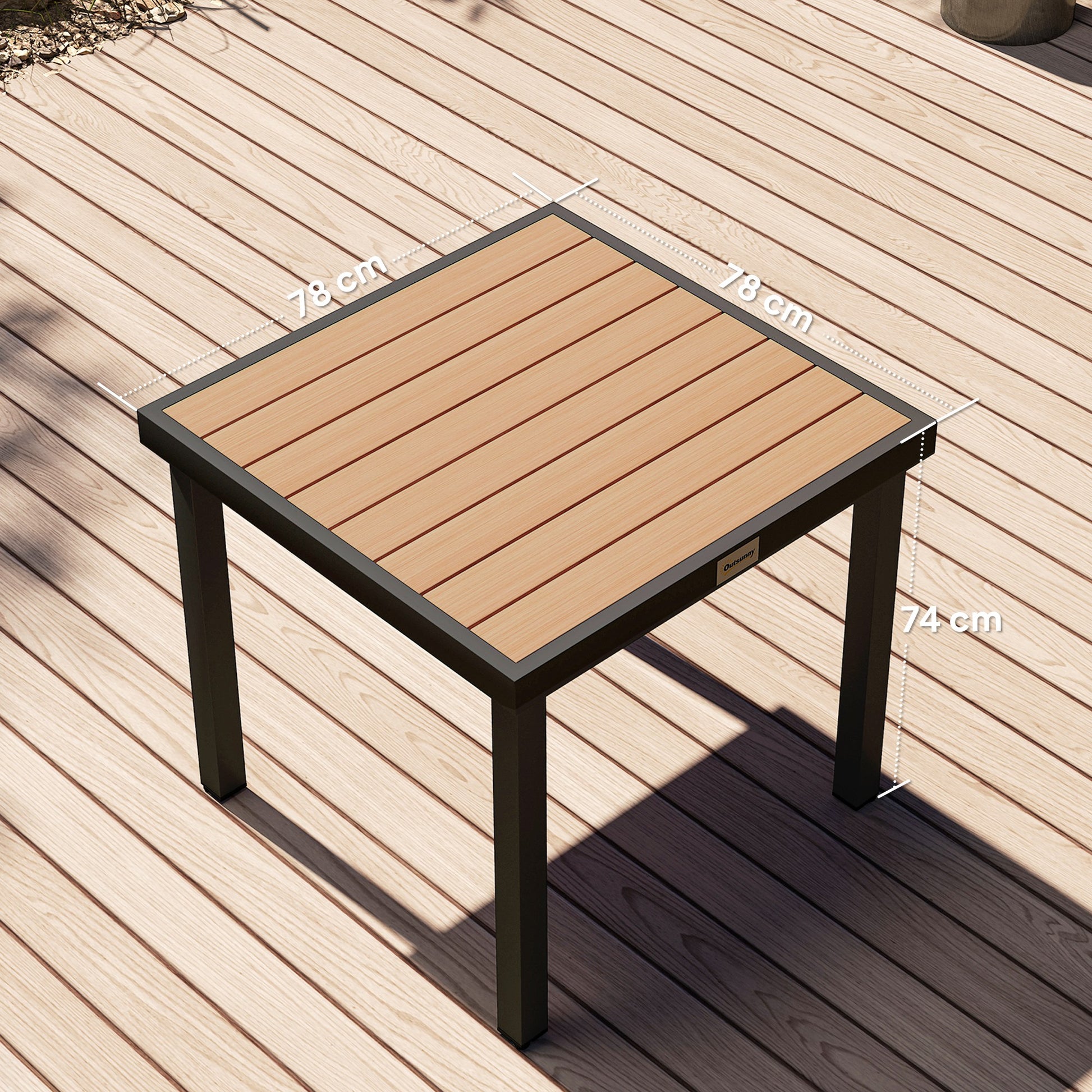 Plastic Garden Table 78 x 78 x 74 cm Weatherproof Aluminum Frame, Buffet Table Camping Table for 4 People Balcony Table Terrace Table Outdoor Dining Table for Garden, Terrace Balcony Black
