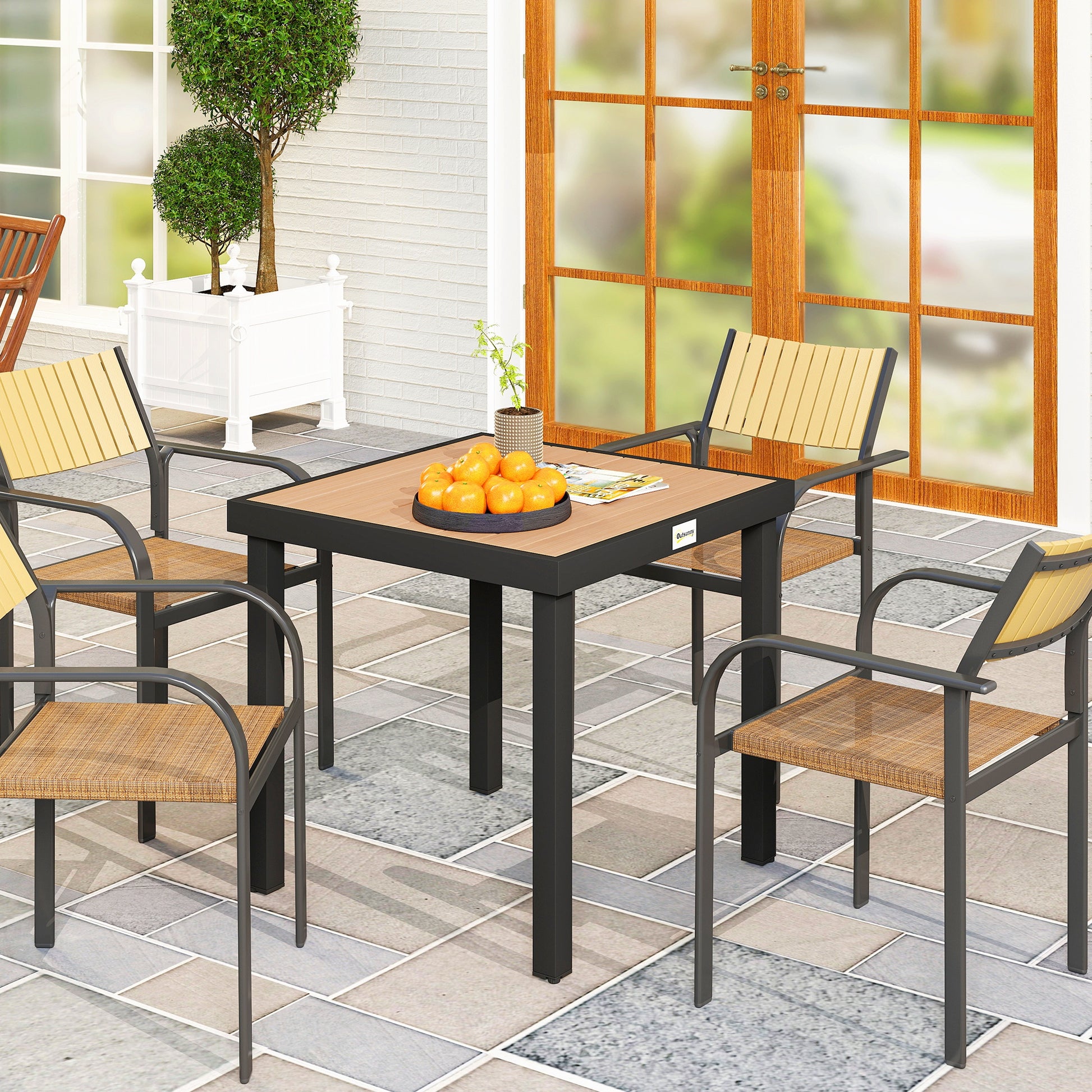Plastic Garden Table 78 x 78 x 74 cm Weatherproof Aluminum Frame, Buffet Table Camping Table for 4 People Balcony Table Terrace Table Outdoor Dining Table for Garden, Terrace Balcony Black