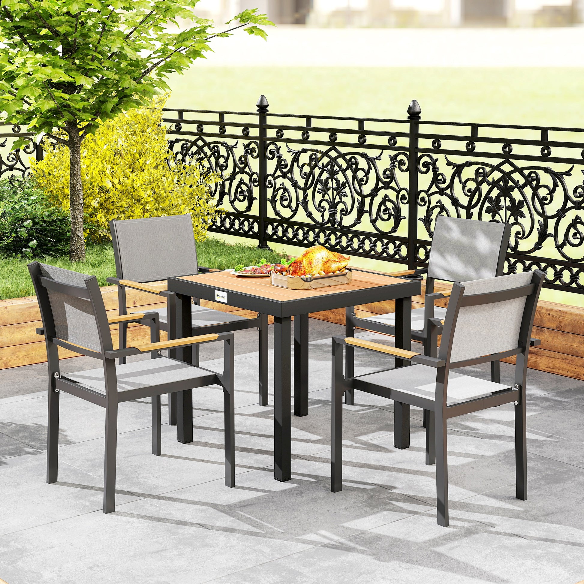 Plastic Garden Table 78 x 78 x 74 cm Weatherproof Aluminum Frame, Buffet Table Camping Table for 4 People Balcony Table Terrace Table Outdoor Dining Table for Garden, Terrace Balcony Black