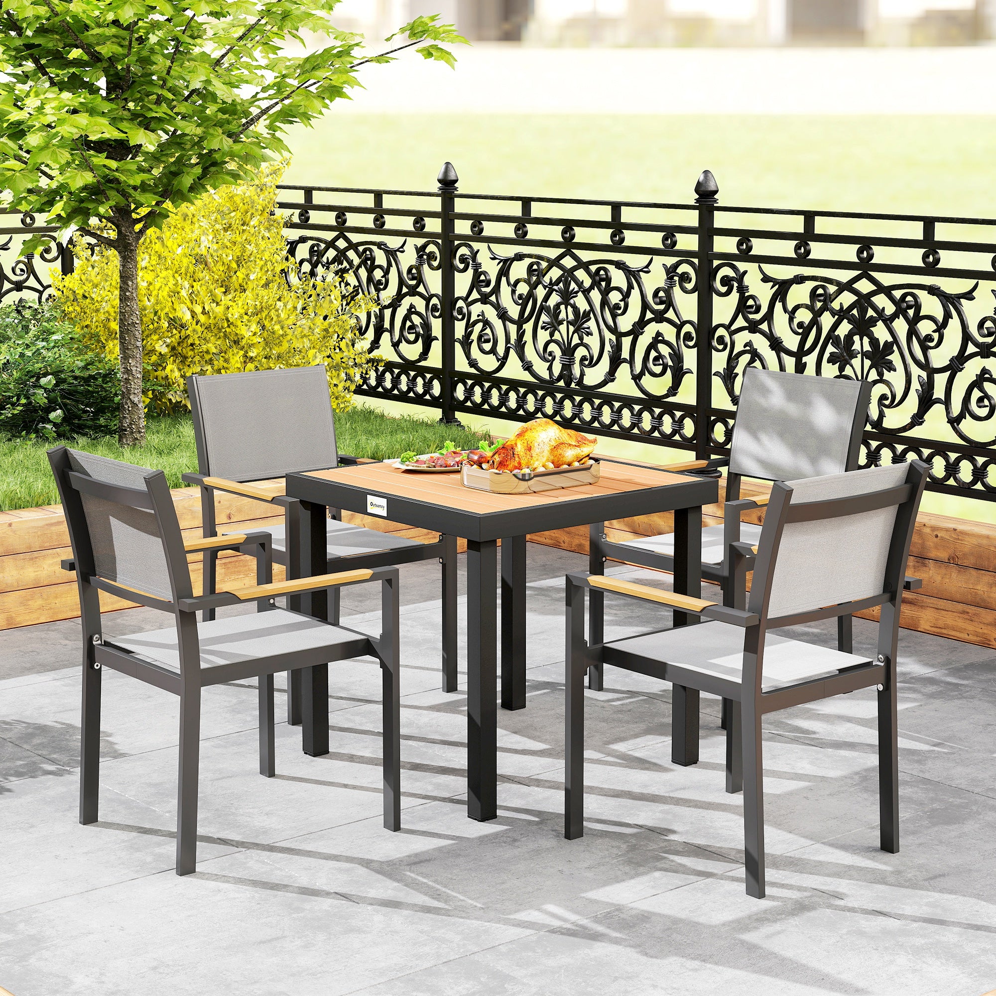 Plastic Garden Table 78 x 78 x 74 cm Weatherproof Aluminum Frame, Buffet Table Camping Table for 4 People Balcony Table Terrace Table Outdoor Dining Table for Garden, Terrace Balcony Black