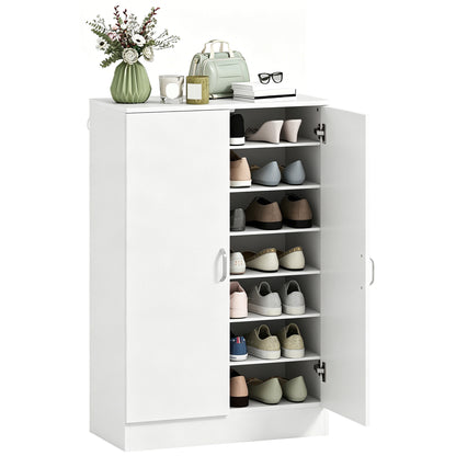 2-Door Shoe Cabinet with 6 Adjustable Shelves, Soft-Close, Stores up to 21 Pairs – Natural Wood Finish (27.6 x 13.8 x 42.5 in)