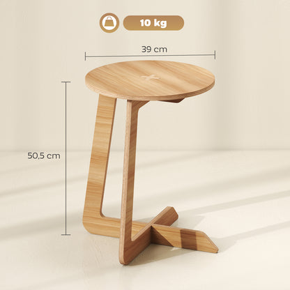 C-Shaped Side Table, Round Accent Table, Quick Assembly, for Small Spaces, Living Room & Bedroom, Natural