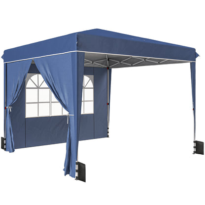 3 x 3 m (10'x10') Waterproof Pop-Up Canopy, Adjustable Height, 2 Removable Sidewalls, UV50+, Foldable Party Tent with Carry Bag & Sandbags — Dark Blue