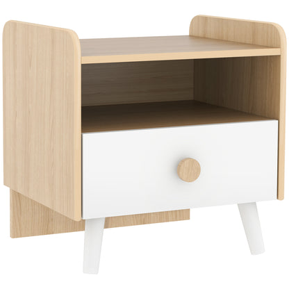 Children's Wooden Bedside Table Nightstand for Kids +3 Years with Drawer and Rounded Edges for Oak and White Bedroom