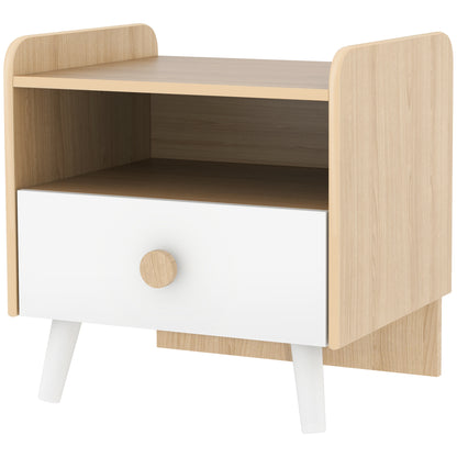 Children's Wooden Bedside Table Nightstand for Kids +3 Years with Drawer and Rounded Edges for Oak and White Bedroom