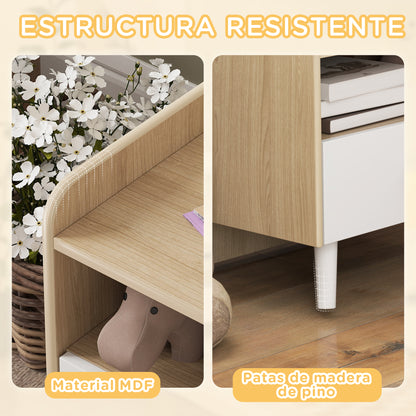 Children's Wooden Bedside Table Nightstand for Kids +3 Years with Drawer and Rounded Edges for Oak and White Bedroom