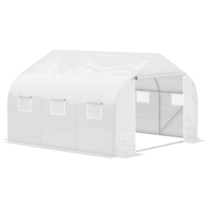 Tunnel Greenhouse 3.5x3x2 m Garden Greenhouse with 6 Windows and PE Polyethylene Cover 140 g/m² for Plants Flowers Vegetables in White Patio