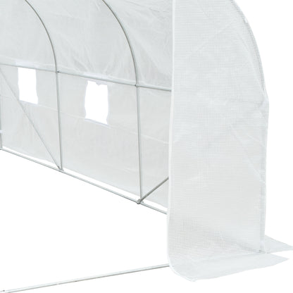 Tunnel Greenhouse 3.5x3x2 m Garden Greenhouse with 6 Windows and PE Polyethylene Cover 140 g/m² for Plants Flowers Vegetables in White Patio