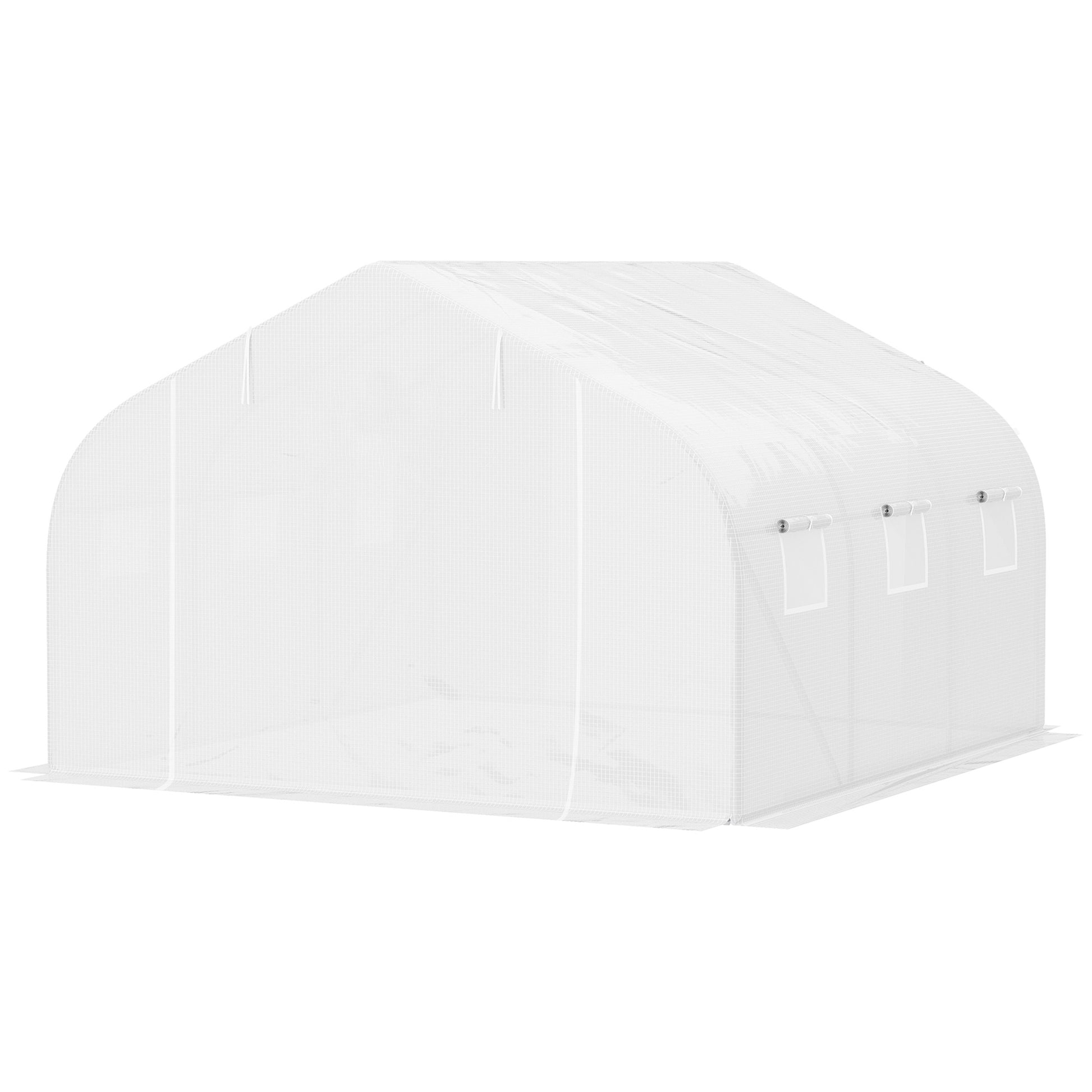 Tunnel Greenhouse 3.5x3x2 m Garden Greenhouse with 6 Windows and PE Polyethylene Cover 140 g/m² for Plants Flowers Vegetables in White Patio