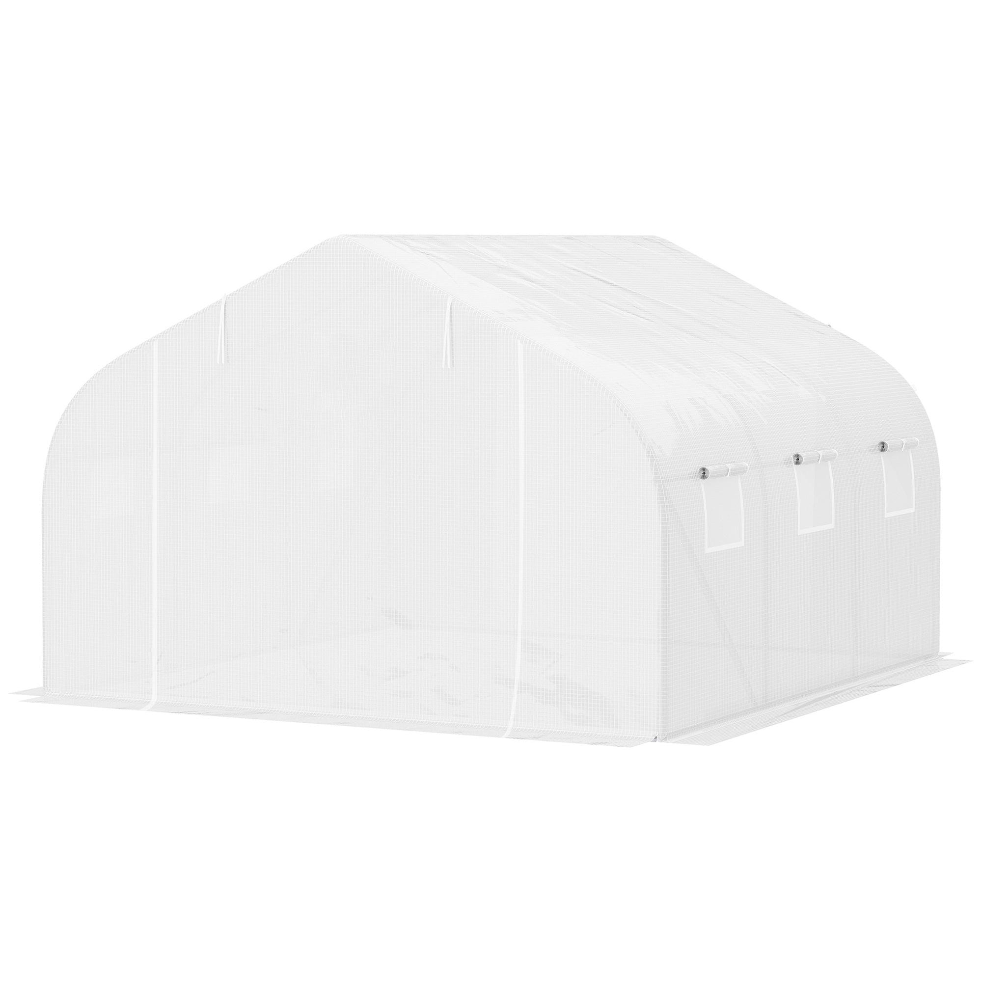 Tunnel Greenhouse 3.5x3x2 m Garden Greenhouse with 6 Windows and PE Polyethylene Cover 140 g/m² for Plants Flowers Vegetables in White Patio