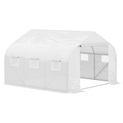 Tunnel Greenhouse 3.5x3x2 m Garden Greenhouse with 6 Windows and PE Polyethylene Cover 140 g/m² for Plants Flowers Vegetables in White Patio