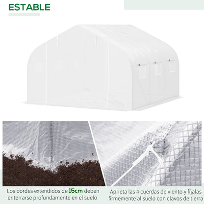 Tunnel Greenhouse 3.5x3x2 m Garden Greenhouse with 6 Windows and PE Polyethylene Cover 140 g/m² for Plants Flowers Vegetables in White Patio