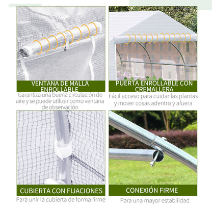 Tunnel Greenhouse 3.5x3x2 m Garden Greenhouse with 6 Windows and PE Polyethylene Cover 140 g/m² for Plants Flowers Vegetables in White Patio