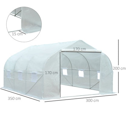 Tunnel Greenhouse 3.5x3x2 m Garden Greenhouse with 6 Windows and PE Polyethylene Cover 140 g/m² for Plants Flowers Vegetables in White Patio
