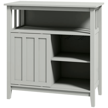 Kitchen Storage Buffet with Adjustable Shelf, Bottle Rack, Sliding Door, 2 Rows Glass Holder, and Open Niche 80L x 40W x 82H cm Gray