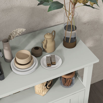 Kitchen Storage Buffet with Adjustable Shelf, Bottle Rack, Sliding Door, 2 Rows Glass Holder, and Open Niche 80L x 40W x 82H cm Gray