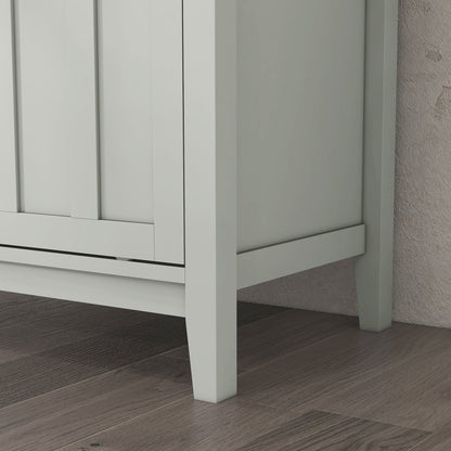 Kitchen Storage Buffet with Adjustable Shelf, Bottle Rack, Sliding Door, 2 Rows Glass Holder, and Open Niche 80L x 40W x 82H cm Gray