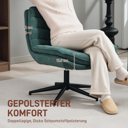 Office Chair Desk Chair without Armrests with Wide Seat, Height Adjustable Tailor Seat Chair Double Thick Swivel Chair with Linen Look, for Home Office, Dark Green