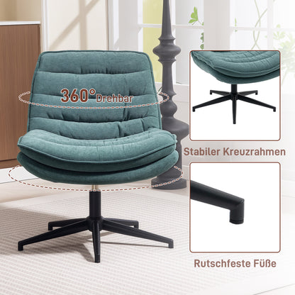 Office Chair Desk Chair without Armrests with Wide Seat, Height Adjustable Tailor Seat Chair Double Thick Swivel Chair with Linen Look, for Home Office, Dark Green