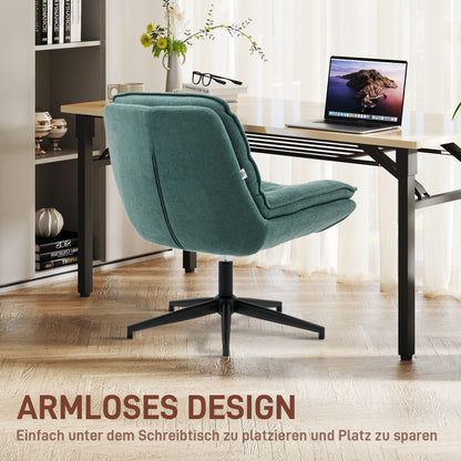 Office Chair Desk Chair without Armrests with Wide Seat, Height Adjustable Tailor Seat Chair Double Thick Swivel Chair with Linen Look, for Home Office, Dark Green