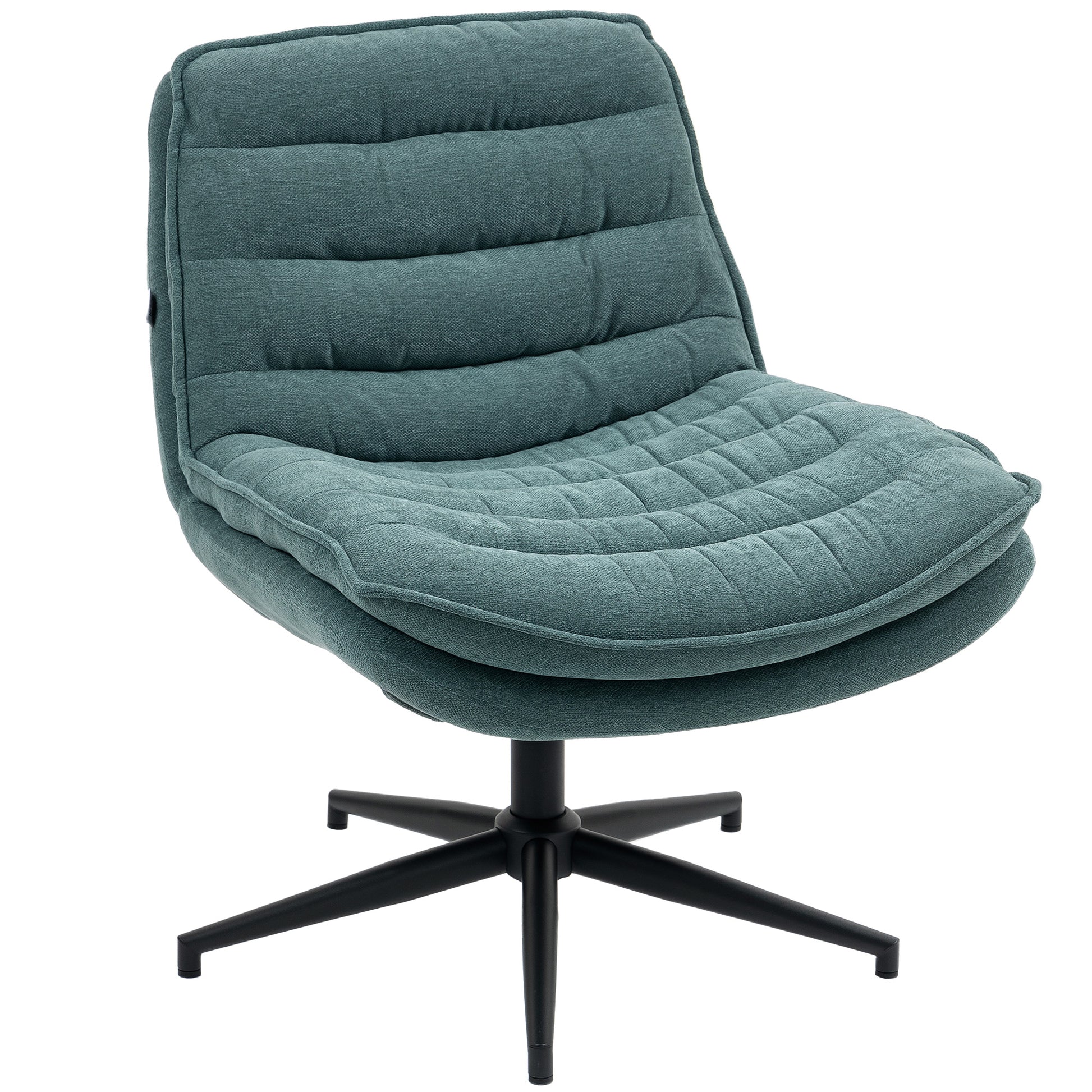 Office Chair Desk Chair without Armrests with Wide Seat, Height Adjustable Tailor Seat Chair Double Thick Swivel Chair with Linen Look, for Home Office, Dark Green