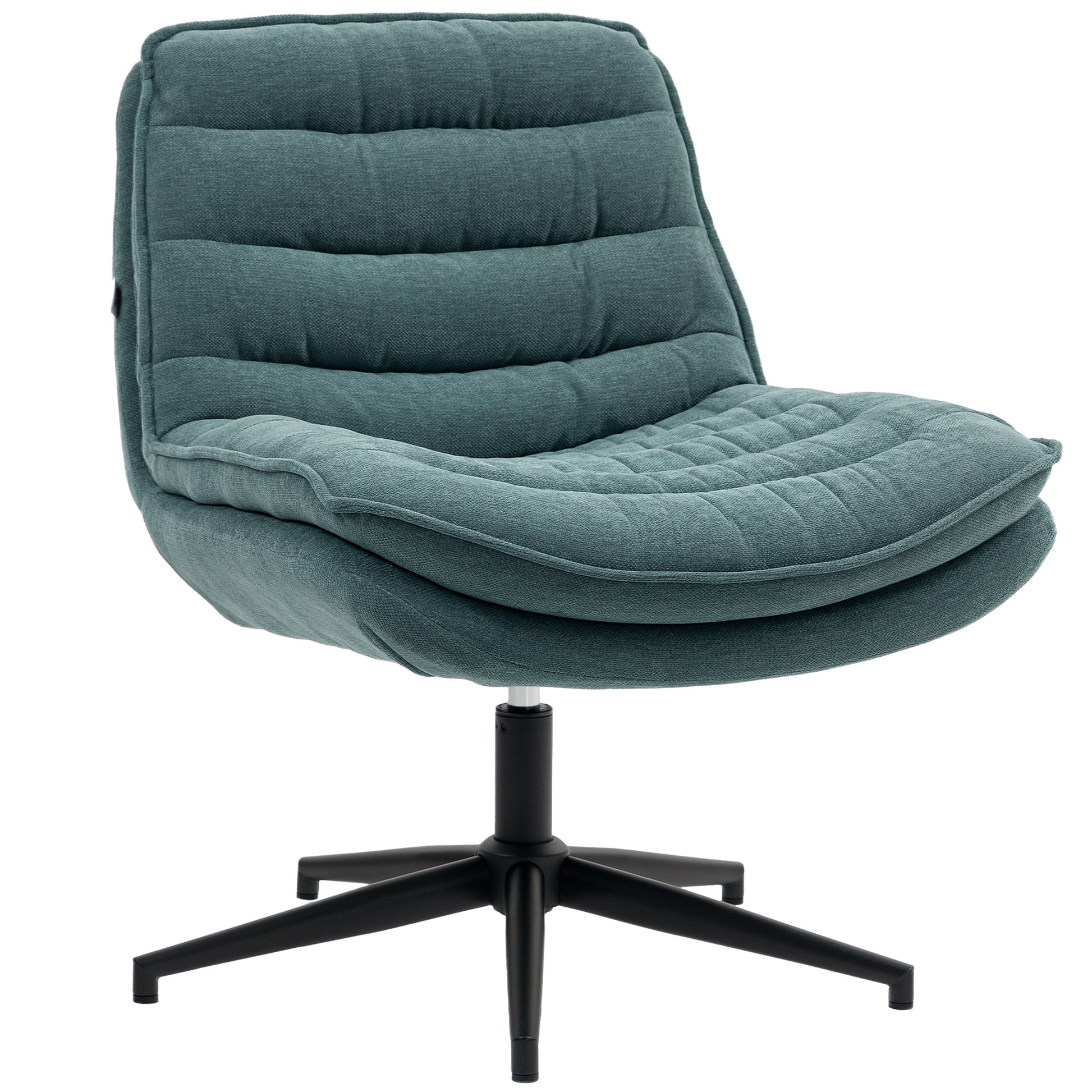 Office Chair Desk Chair without Armrests with Wide Seat, Height Adjustable Tailor Seat Chair Double Thick Swivel Chair with Linen Look, for Home Office, Dark Green