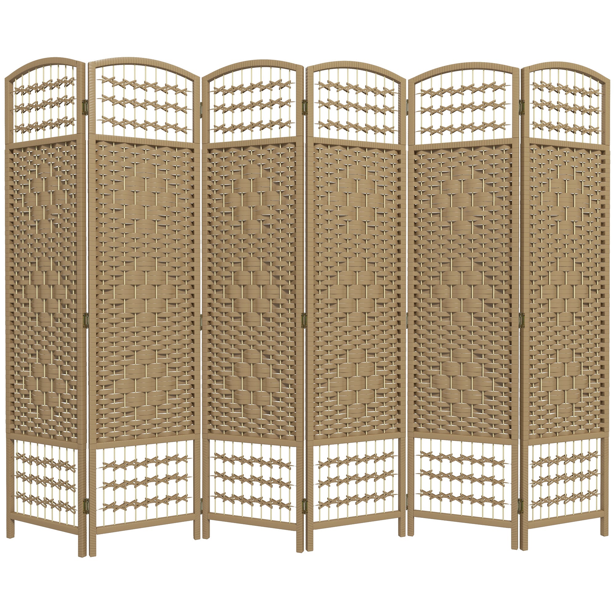 6-Panel Room Divider 94.5x66.9 inches Folding Room Partition with Paper Cord and Wood Frame Decoration for Bedroom Living Room Natural