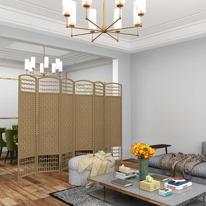 6-Panel Room Divider 94.5x66.9 inches Folding Room Partition with Paper Cord and Wood Frame Decoration for Bedroom Living Room Natural