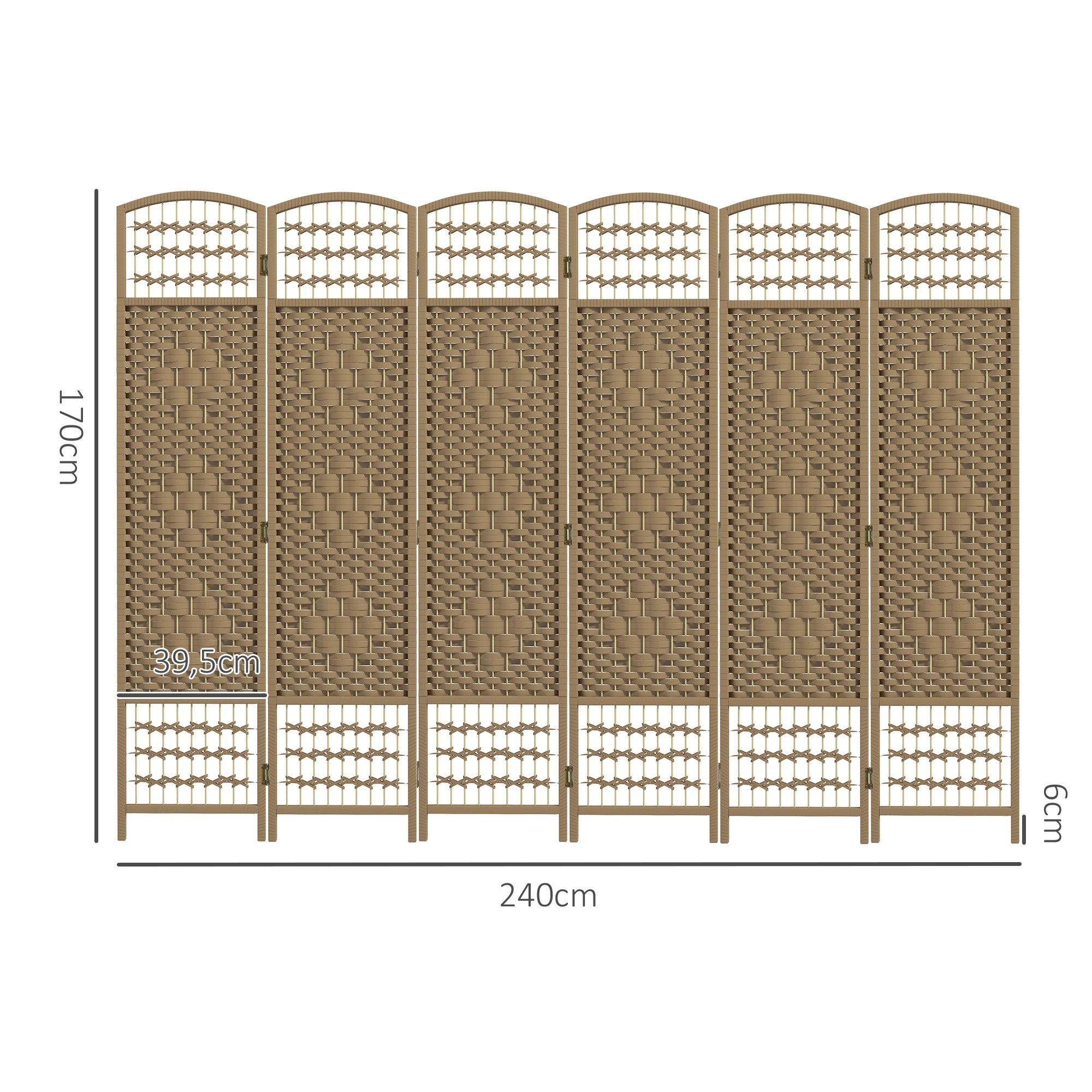 6-Panel Room Divider 94.5x66.9 inches Folding Room Partition with Paper Cord and Wood Frame Decoration for Bedroom Living Room Natural