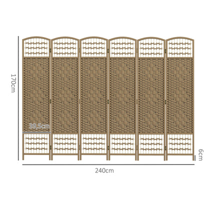6-Panel Room Divider 94.5x66.9 inches Folding Room Partition with Paper Cord and Wood Frame Decoration for Bedroom Living Room Natural