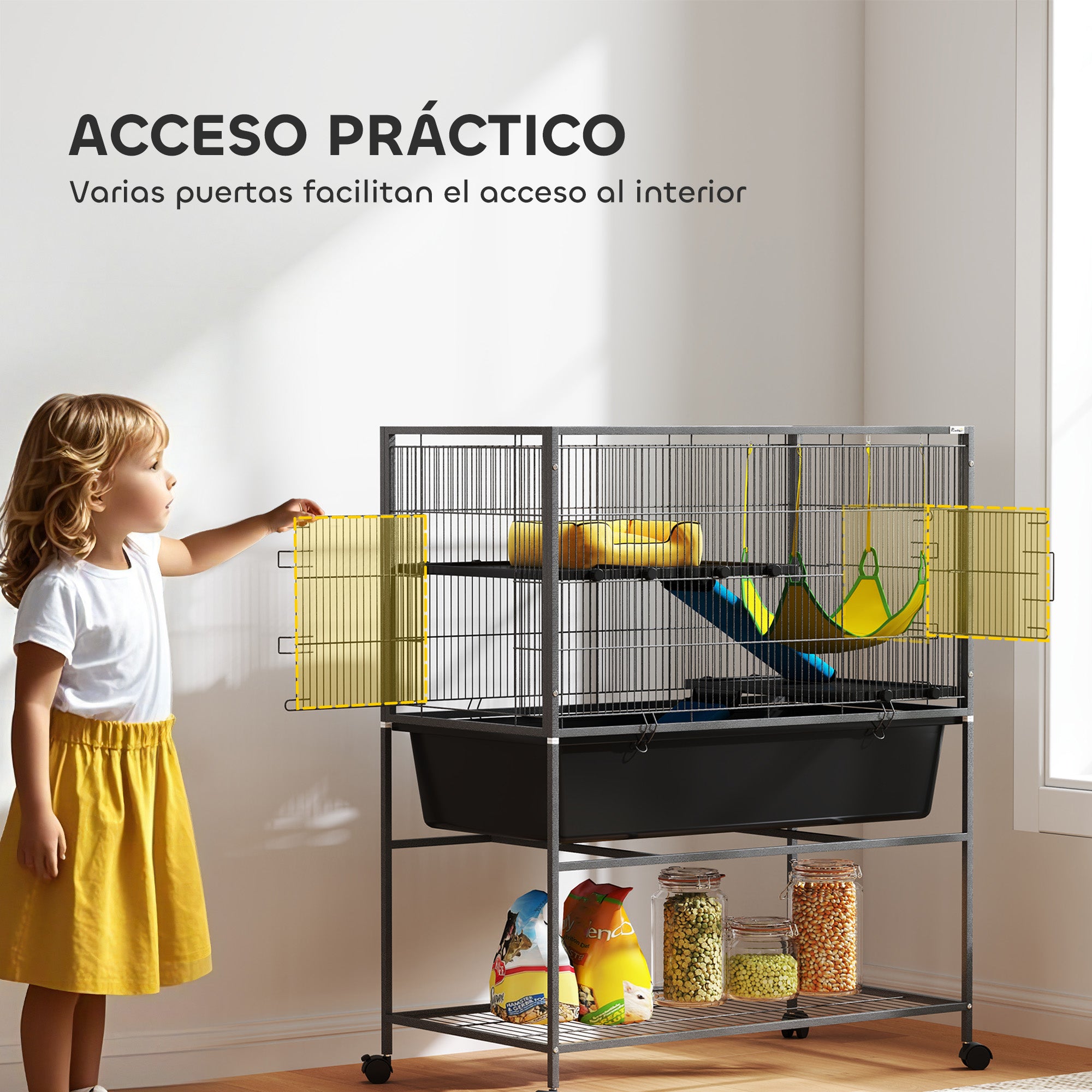 3-Tier Ferret Cage Rabbit Cage with Wheels Ramps Hammock and Removable Tray Small Animal Cage Rodents Chinchillas 88x48x102 cm Dark Gray