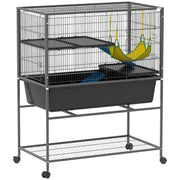 3-Tier Ferret Cage Rabbit Cage with Wheels Ramps Hammock and Removable Tray Small Animal Cage Rodents Chinchillas 88x48x102 cm Dark Gray