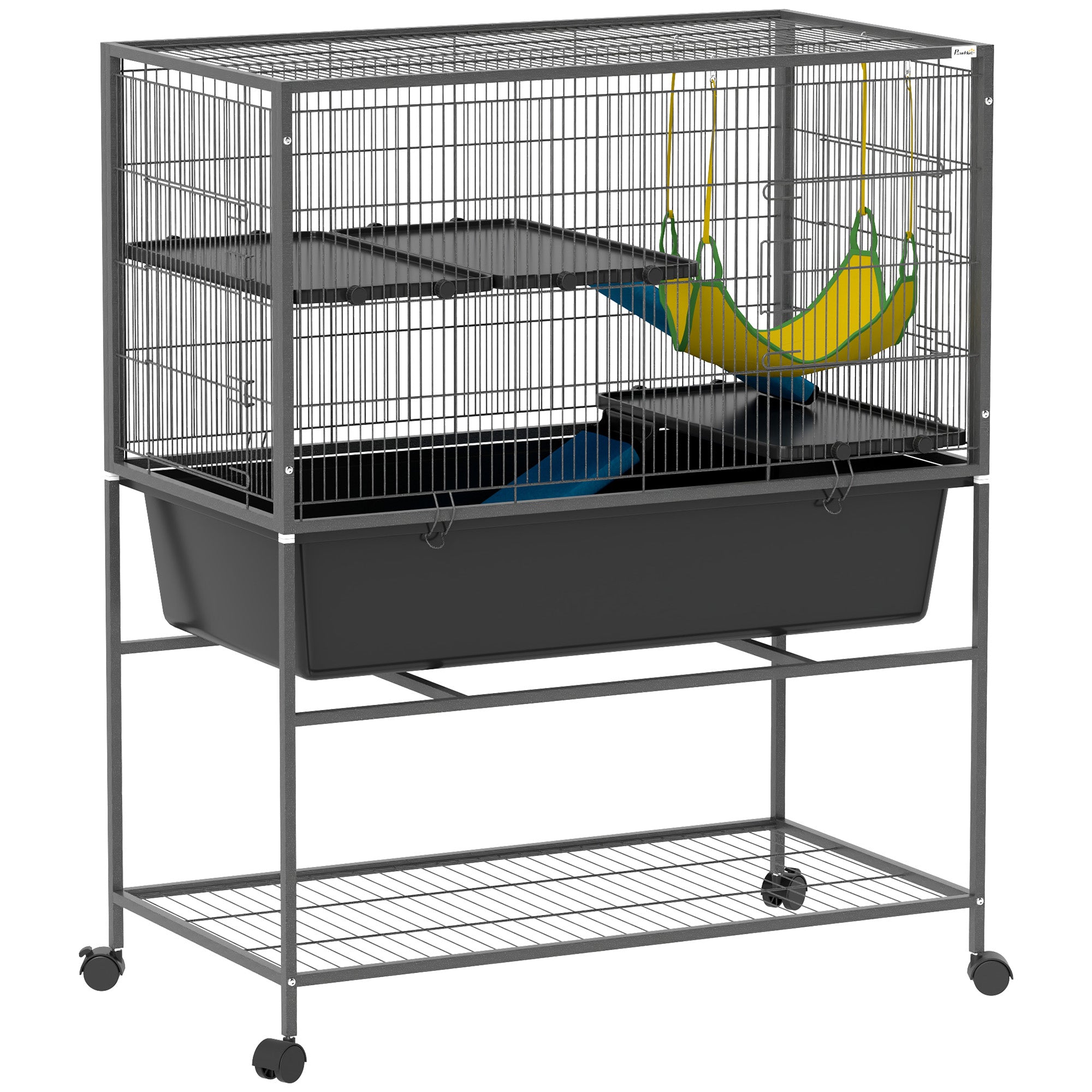 3-Tier Ferret Cage Rabbit Cage with Wheels Ramps Hammock and Removable Tray Small Animal Cage Rodents Chinchillas 88x48x102 cm Dark Gray