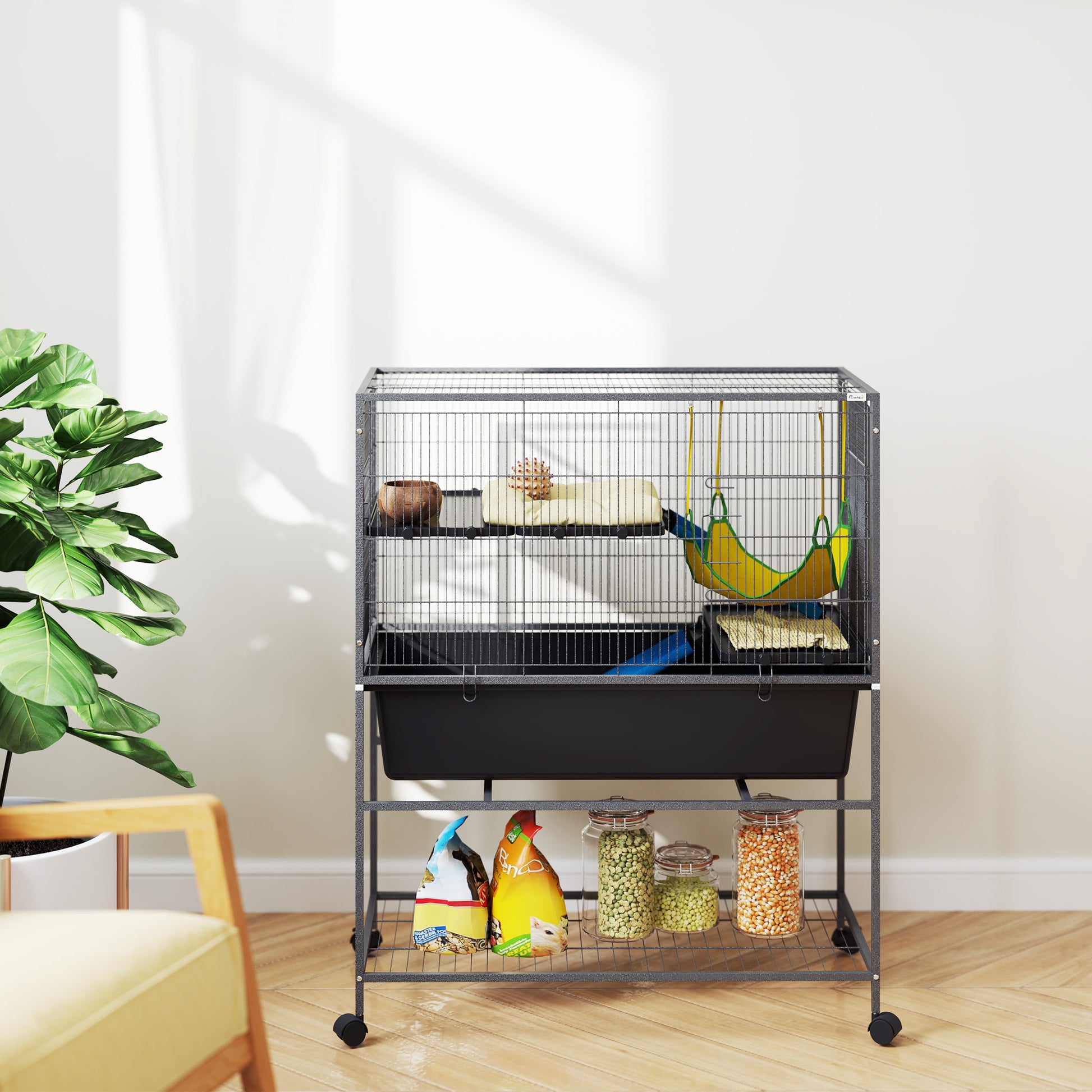 3-Tier Ferret Cage Rabbit Cage with Wheels Ramps Hammock and Removable Tray Small Animal Cage Rodents Chinchillas 88x48x102 cm Dark Gray