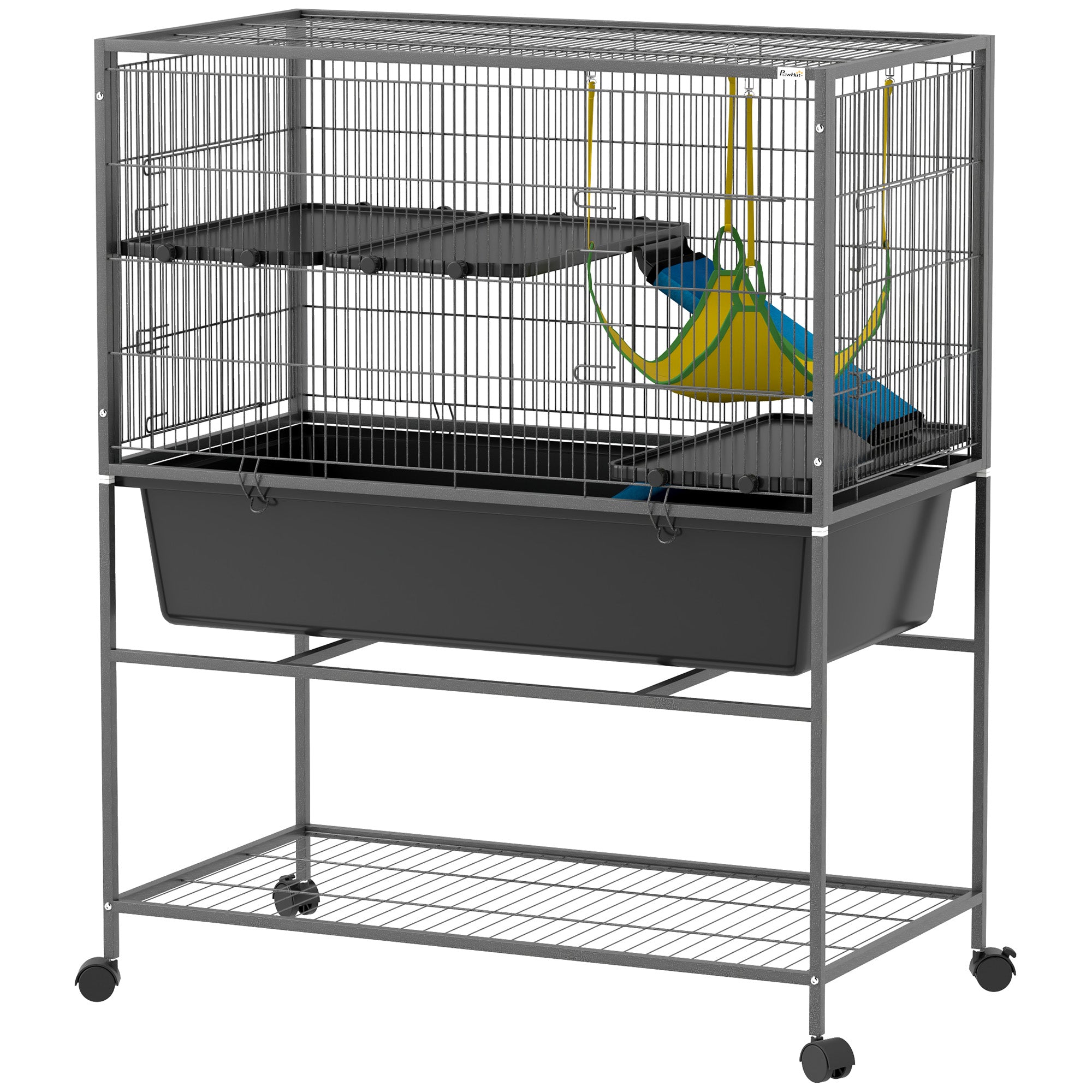 3-Tier Ferret Cage Rabbit Cage with Wheels Ramps Hammock and Removable Tray Small Animal Cage Rodents Chinchillas 88x48x102 cm Dark Gray