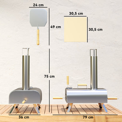 Outdoor Pizza Oven Wood-Fired Pizza Oven Made of Stainless Steel, Oven with 1cm Thick Pizza Stone Folding Legs Pizza Peel Lid Portable Wood Oven Pizza Ovens for Camping Garden Party