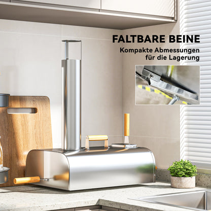 Outdoor Pizza Oven Wood-Fired Pizza Oven Made of Stainless Steel, Oven with 1cm Thick Pizza Stone Folding Legs Pizza Peel Lid Portable Wood Oven Pizza Ovens for Camping Garden Party