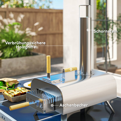 Outdoor Pizza Oven Wood-Fired Pizza Oven Made of Stainless Steel, Oven with 1cm Thick Pizza Stone Folding Legs Pizza Peel Lid Portable Wood Oven Pizza Ovens for Camping Garden Party