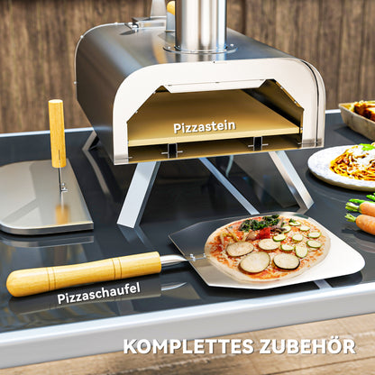 Outdoor Pizza Oven Wood-Fired Pizza Oven Made of Stainless Steel, Oven with 1cm Thick Pizza Stone Folding Legs Pizza Peel Lid Portable Wood Oven Pizza Ovens for Camping Garden Party