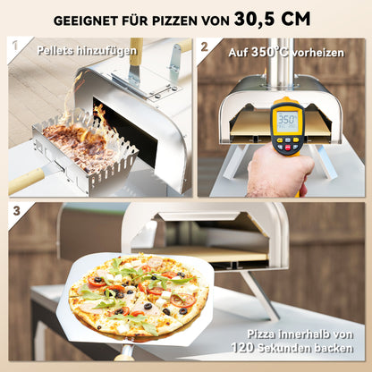 Outdoor Pizza Oven Wood-Fired Pizza Oven Made of Stainless Steel, Oven with 1cm Thick Pizza Stone Folding Legs Pizza Peel Lid Portable Wood Oven Pizza Ovens for Camping Garden Party