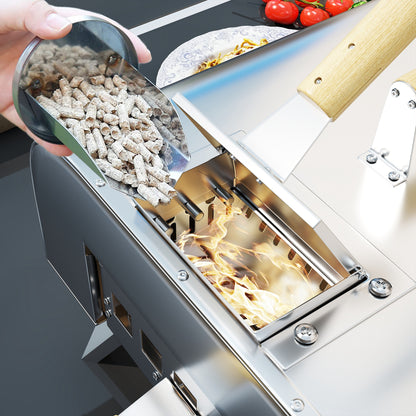 Outdoor Pizza Oven Wood-Fired Pizza Oven Made of Stainless Steel, Oven with 1cm Thick Pizza Stone Folding Legs Pizza Peel Lid Portable Wood Oven Pizza Ovens for Camping Garden Party