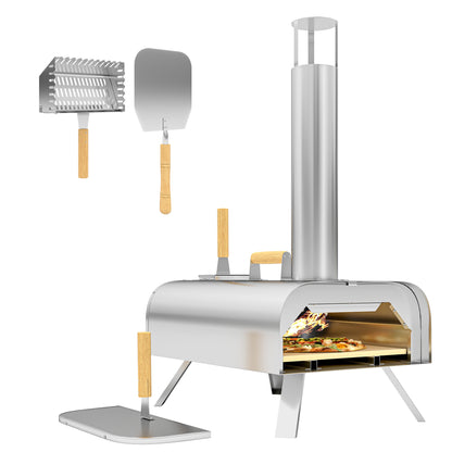 Outdoor Pizza Oven Wood-Fired Pizza Oven Made of Stainless Steel, Oven with 1cm Thick Pizza Stone Folding Legs Pizza Peel Lid Portable Wood Oven Pizza Ovens for Camping Garden Party