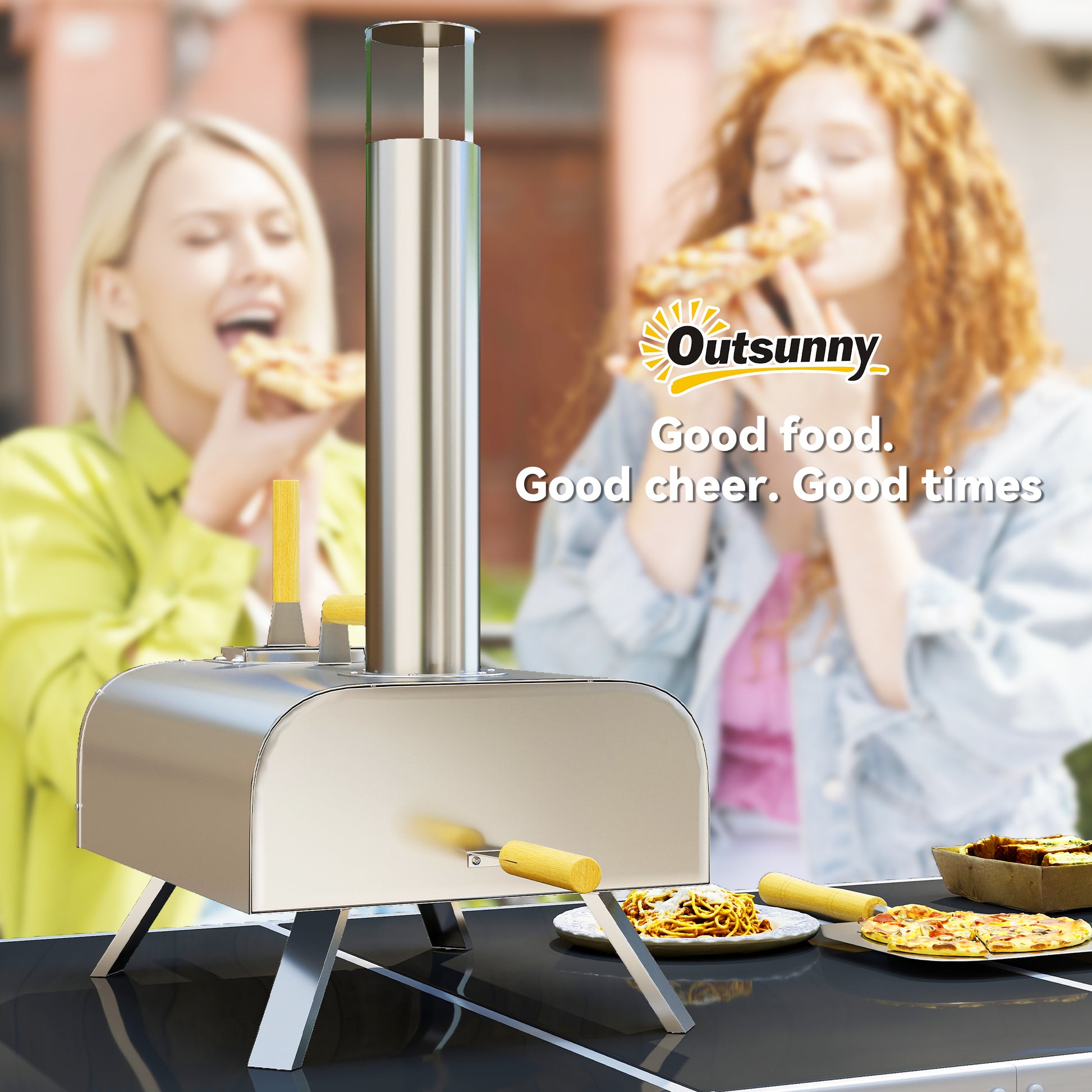 Outdoor Pizza Oven Wood-Fired Pizza Oven Made of Stainless Steel, Oven with 1cm Thick Pizza Stone Folding Legs Pizza Peel Lid Portable Wood Oven Pizza Ovens for Camping Garden Party