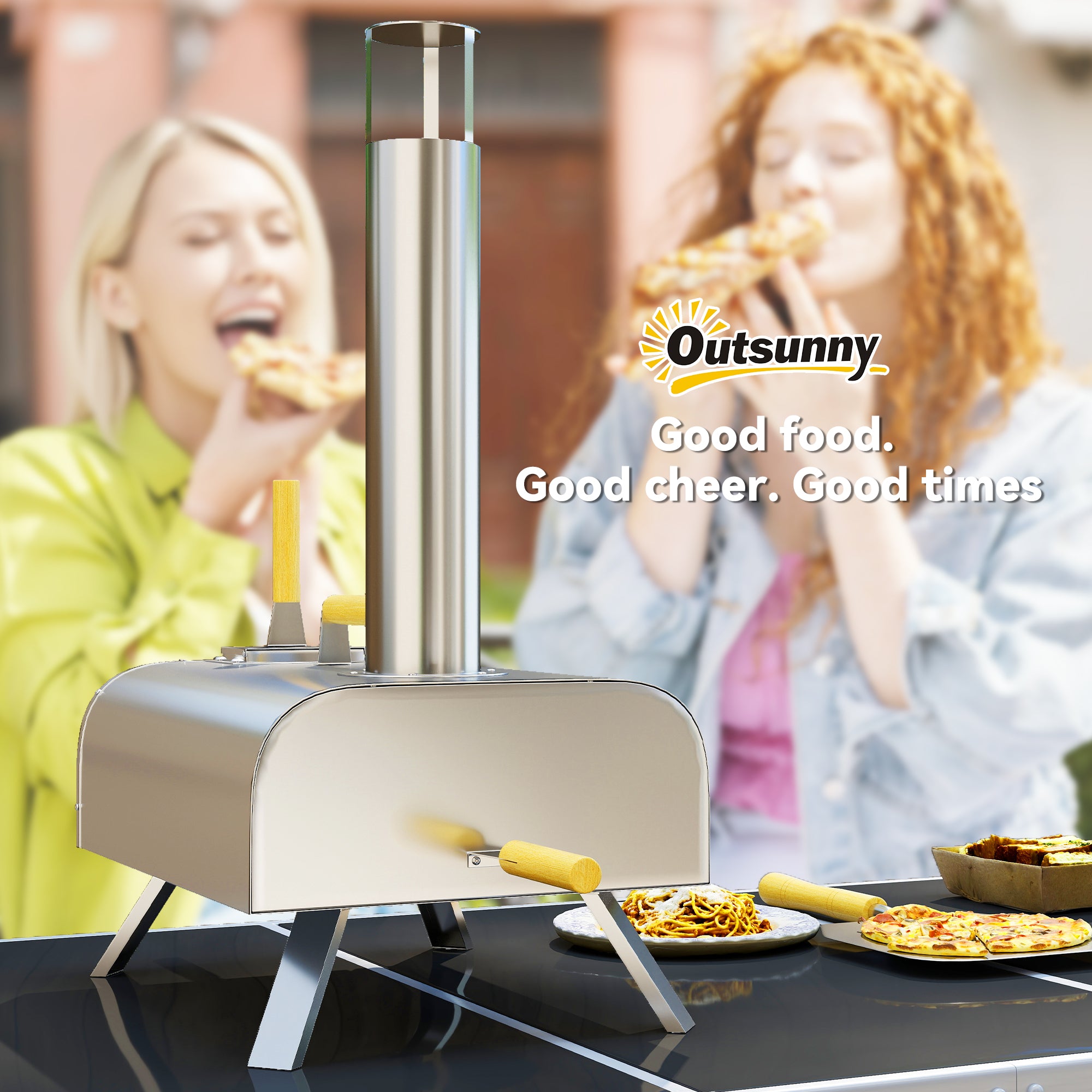 Outdoor Pizza Oven Wood-Fired Pizza Oven Made of Stainless Steel, Oven with 1cm Thick Pizza Stone Folding Legs Pizza Peel Lid Portable Wood Oven Pizza Ovens for Camping Garden Party