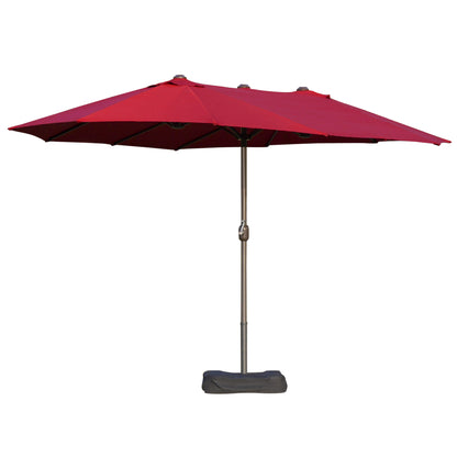 Outdoor Garden Umbrella Double Rectangular Parasol 4.6L x 2.7W x 2.4H m with crank opening-closing, sandbags, and base included, for balcony, pool, Bordeaux