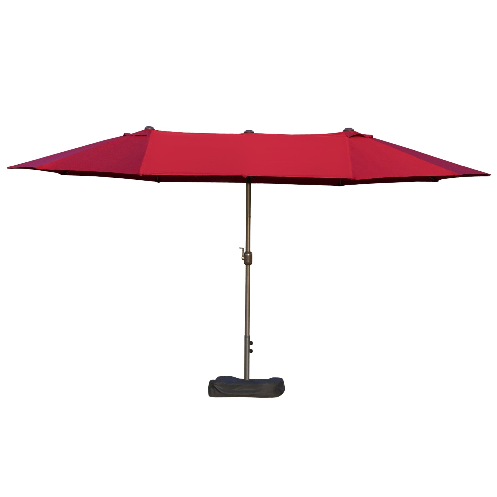 Outdoor Garden Umbrella Double Rectangular Parasol 4.6L x 2.7W x 2.4H m with crank opening-closing, sandbags, and base included, for balcony, pool, Bordeaux