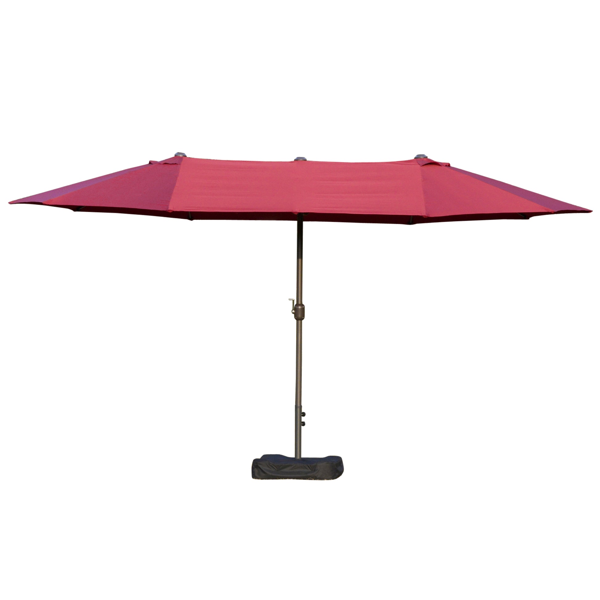 Outdoor Garden Umbrella Double Rectangular Parasol 4.6L x 2.7W x 2.4H m with crank opening-closing, sandbags, and base included, for balcony, pool, Bordeaux