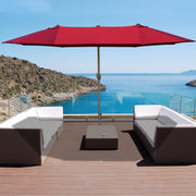Outdoor Garden Umbrella Double Rectangular Parasol 4.6L x 2.7W x 2.4H m with crank opening-closing, sandbags, and base included, for balcony, pool, Bordeaux